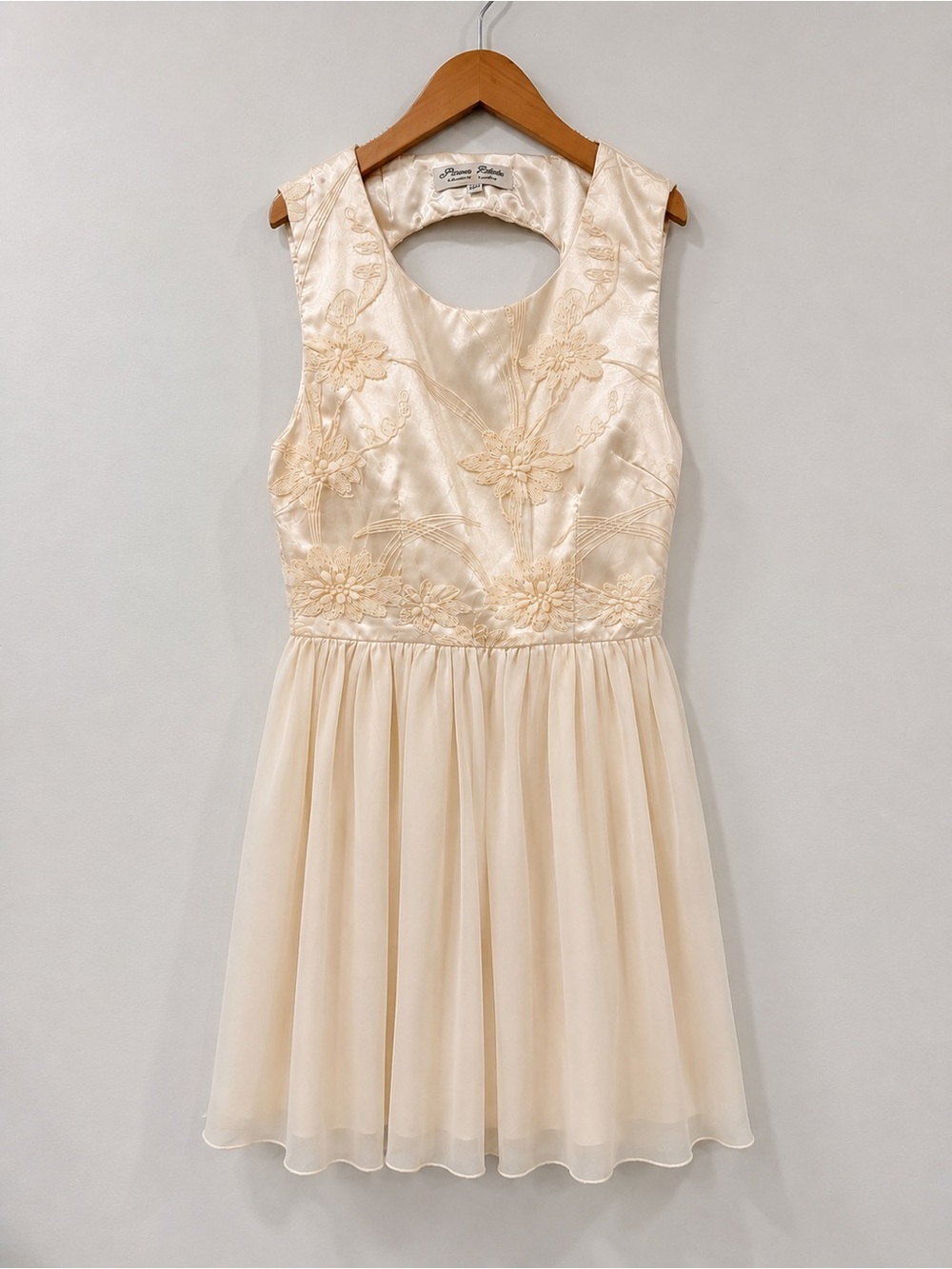 Cream Embroidered Open Back Chiffon Dress Fairycore Coquette - Picture 3 of 7